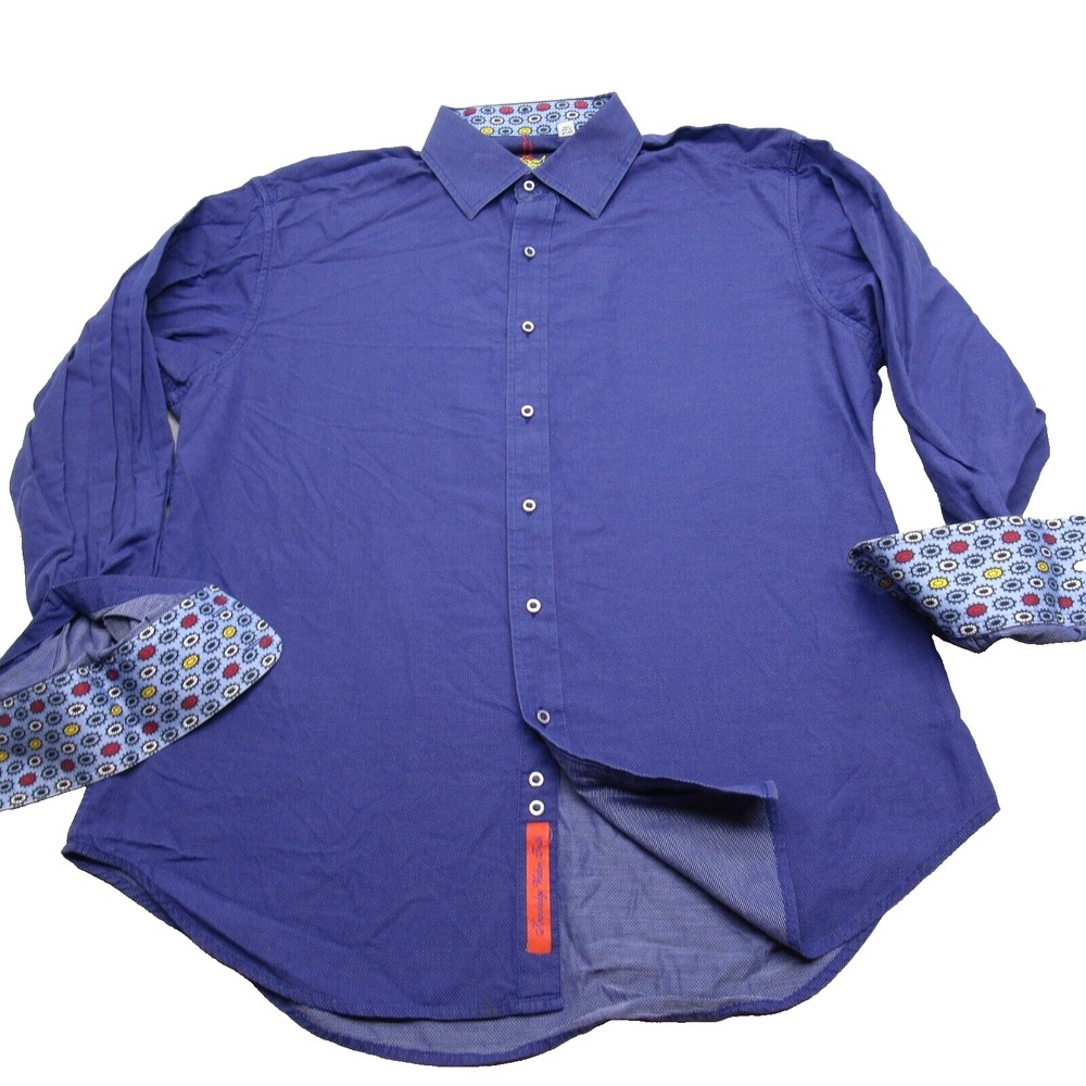 Robert Graham Flip Cuff Shirt Mens XL Purple Polka Dot Long Sleeve Button Up